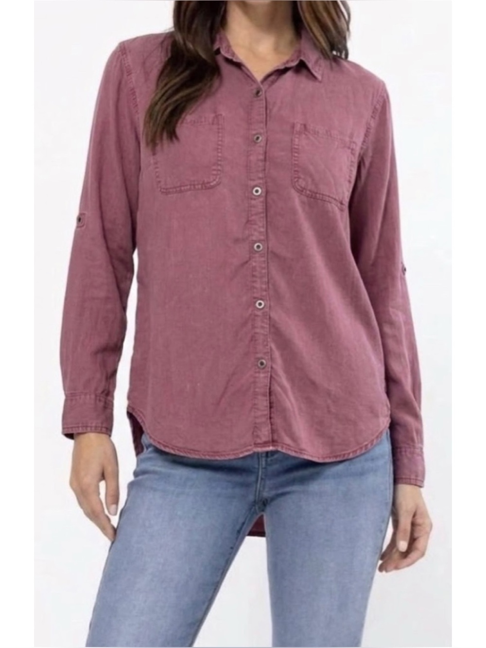Sneak Peek *Mineral Red* 100% Lyocell Button Down Long Sleeve Top